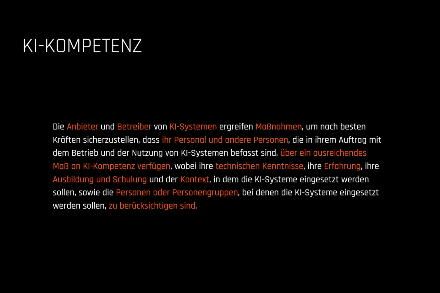 Schulungsfolie: Wortlaut von Artikel 4 des EU AI Act zur KI-Kompetenz von Anbietern und Betreibern